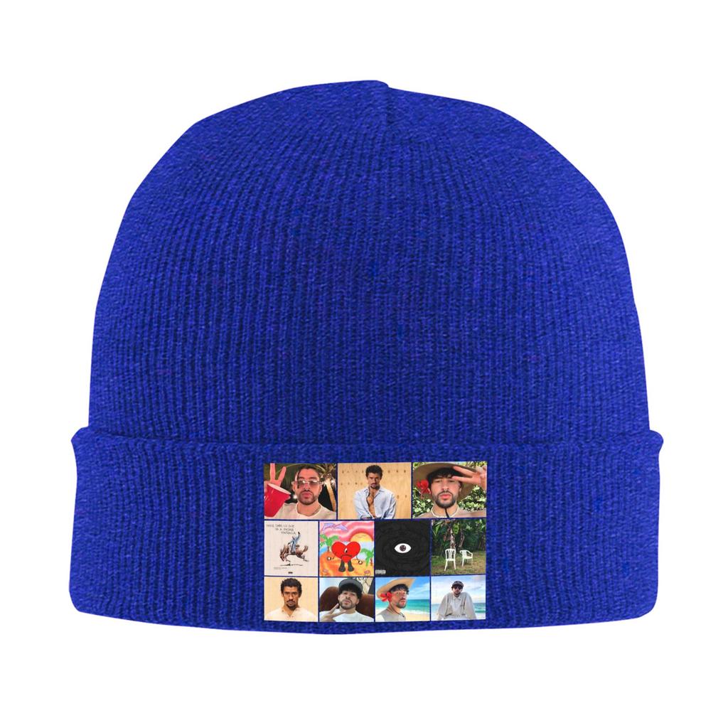 Bad Bunny Collage Puerto Rico  Knitted Hat for Women Unisex Skullies Beanies Autumn Winter Hat Acrylic  Casual Melon Cap