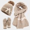 Winter Bow Decoration Hat Scarf Gloves Three Piece Set Sweet and Fashionable Anti Cold Warm Hat Set