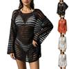 Women's Summer Sexy Knitted Hollow-Out Pullover Round Neck Long Sleeve Bikini Cover-up