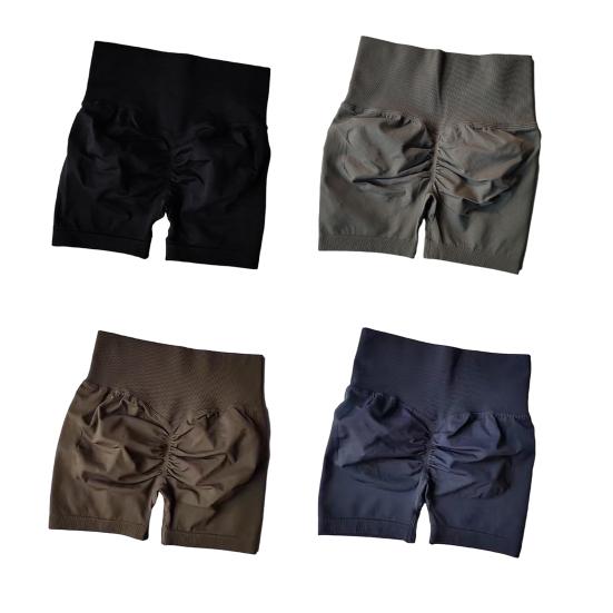 Høy midje Yoga Sportsshorts Ensfarget Slankende Løpeshorts Ensfarget Rynkete Hoftehevende Shorts