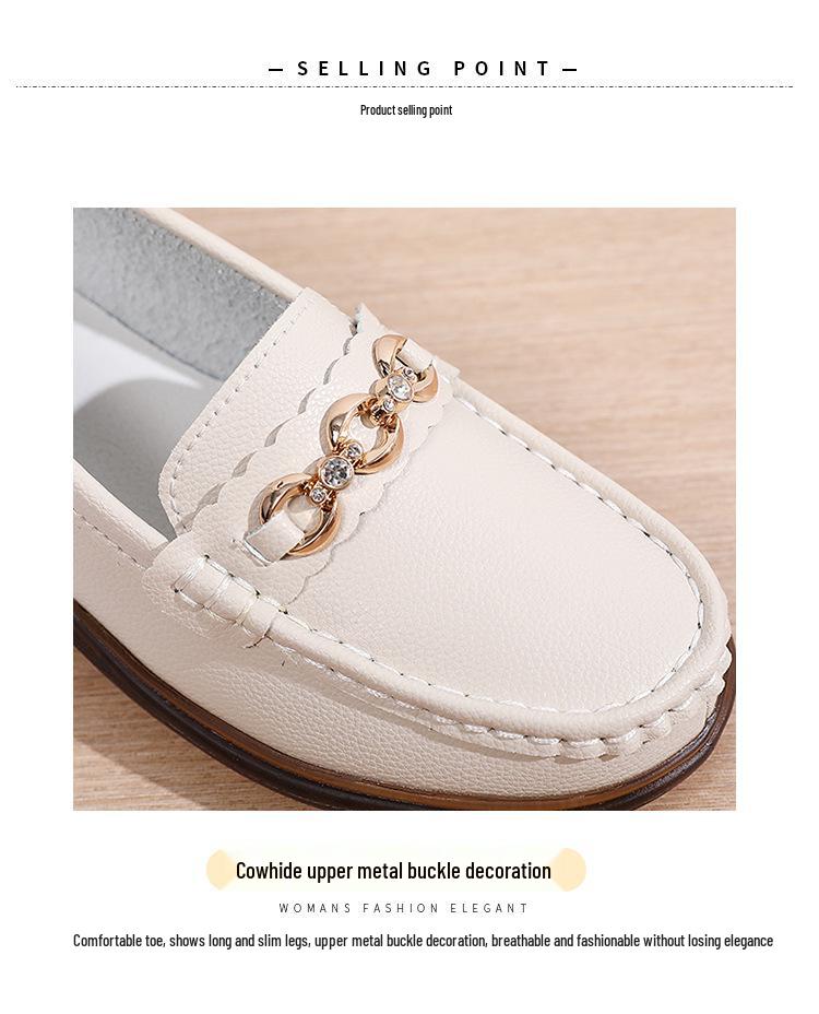 Genuine Leather Women's Non-Slip Loafers - Soft Sole, Comfortable Flats for Middle-Aged and Elderly
