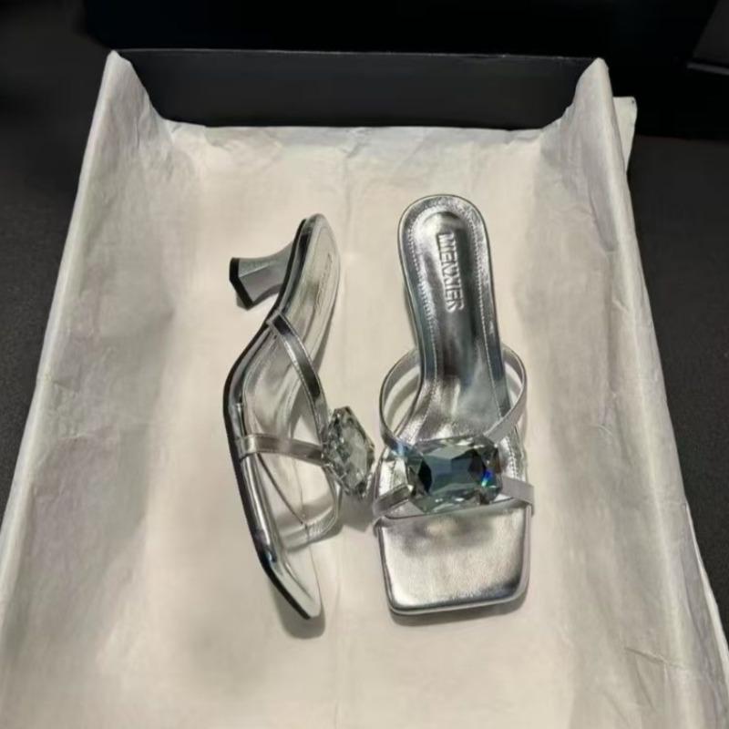 Summer Women's Sandals 2025 Fashion Luxury Diamond Open Toe Women's High Heel Slippers Outdoor Slippers High Heels