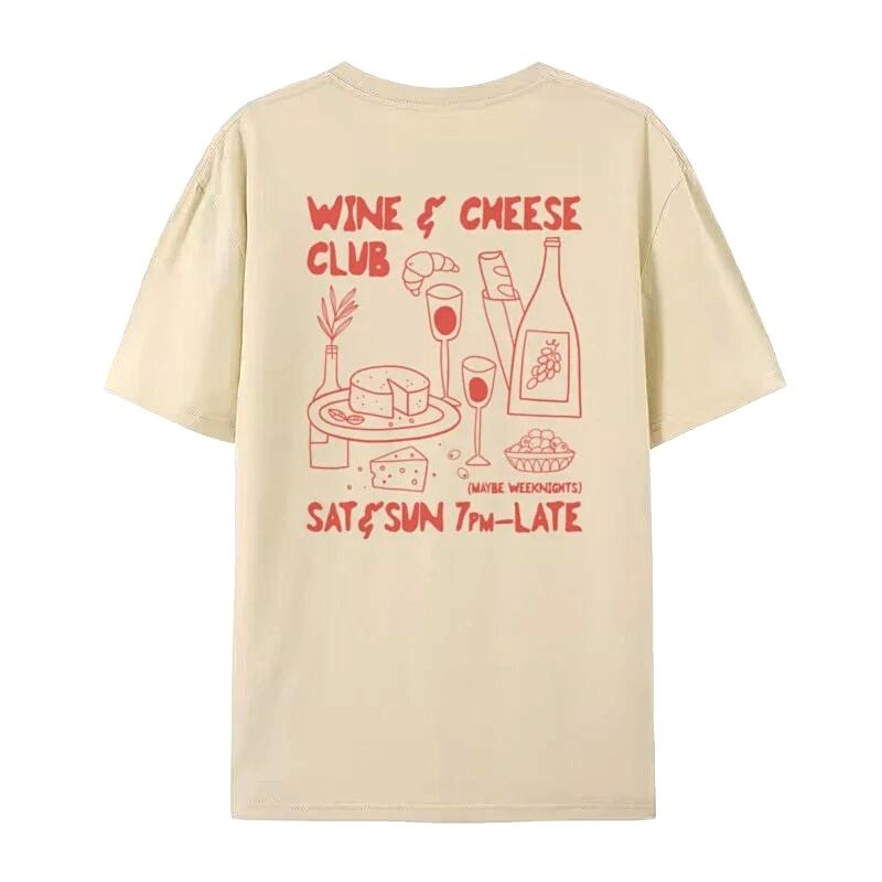 Retro Stijl Kaas En Wijn Club Grafische T-shirts Voor Unisex Schattig Grappig Voedsel Liefhebber Streetwear Mode Zomer T-shirt