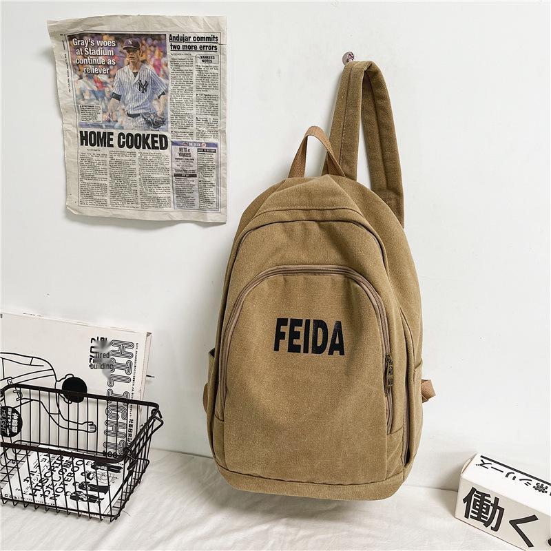 

Japanese Minimalist Canvas Backpack for College Students - Unisex 16-inch Retro & Trendy Korean Style Single Bag хаки