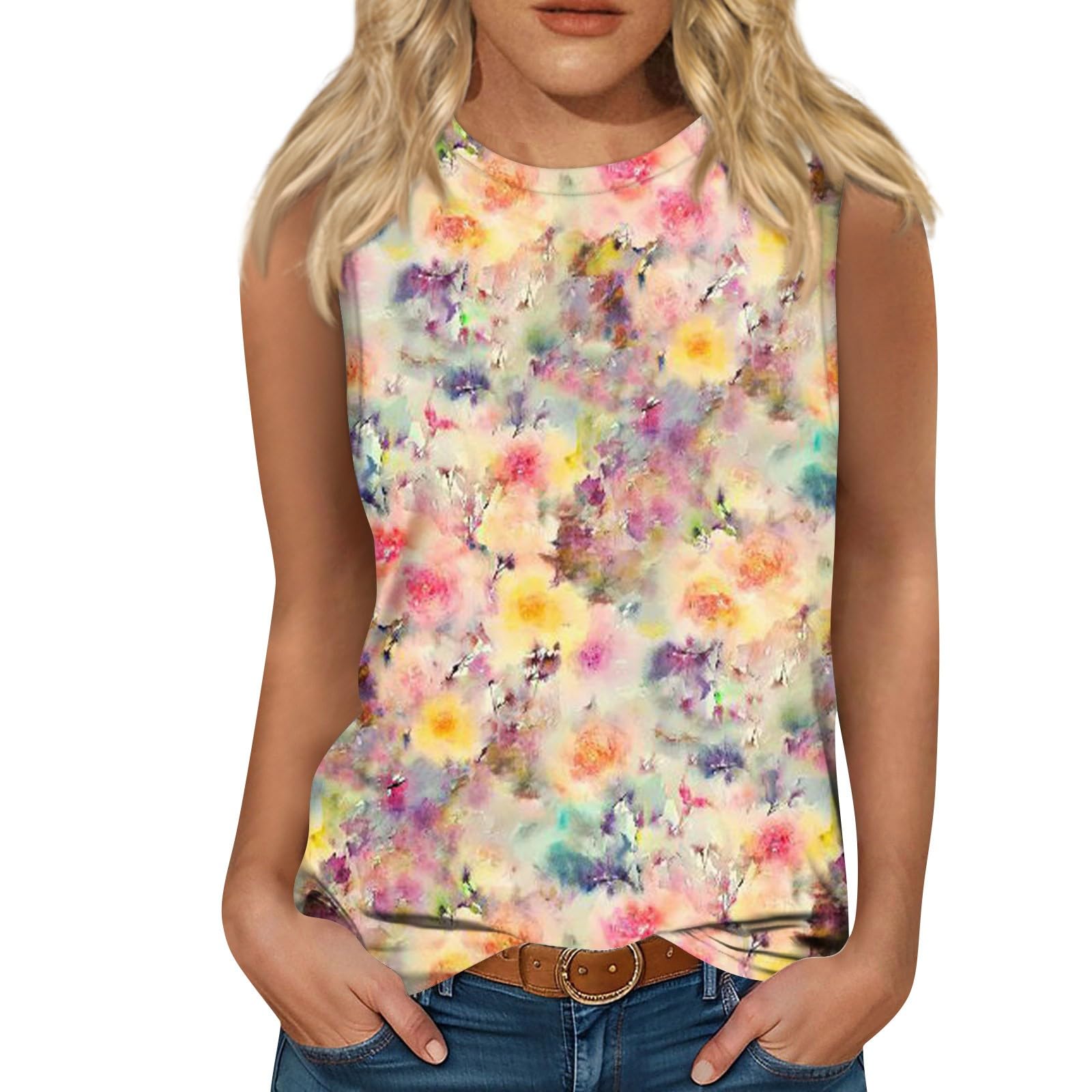 

Женская футболка без рукавов с принтом 3D цветочной масляной живописи, повседневный жилет с круглым вырезом и открытыми плечами, элегантный топ без рукавов в стиле Y2K, футболка, женская одежда XL