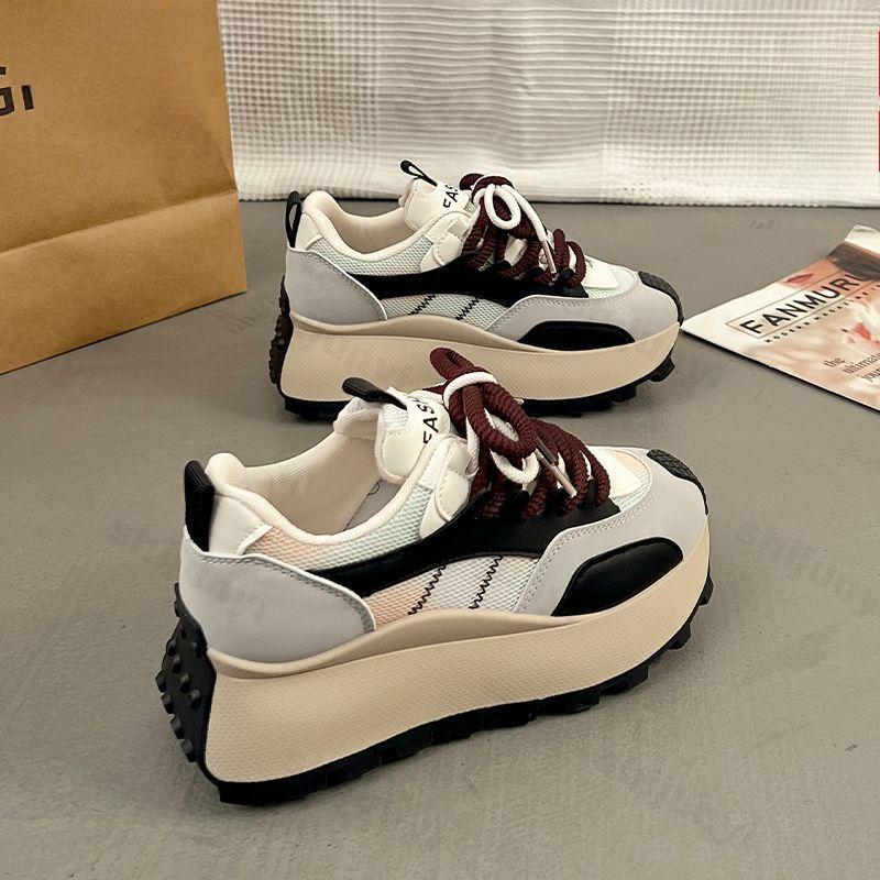 Spring Autumn New 2026 Women's Platforms Sneakers Breathable Mesh Non Slip Casual Shoes Comfortable Cross Tied Vulcanized Shoes