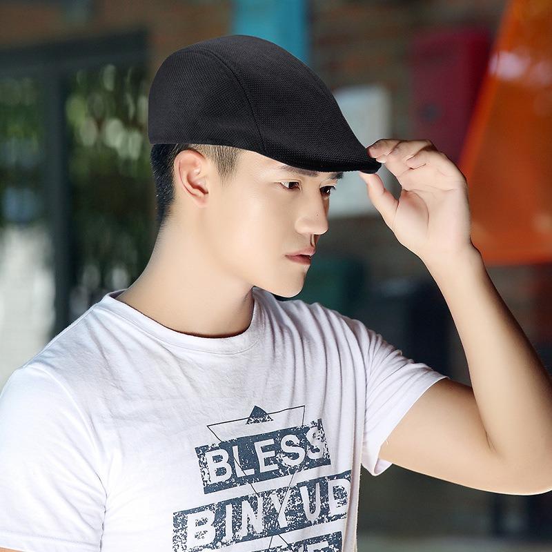 Sun hat summer breathable beret cap cap linen hollow solid color beret forward hat sun protection men and women