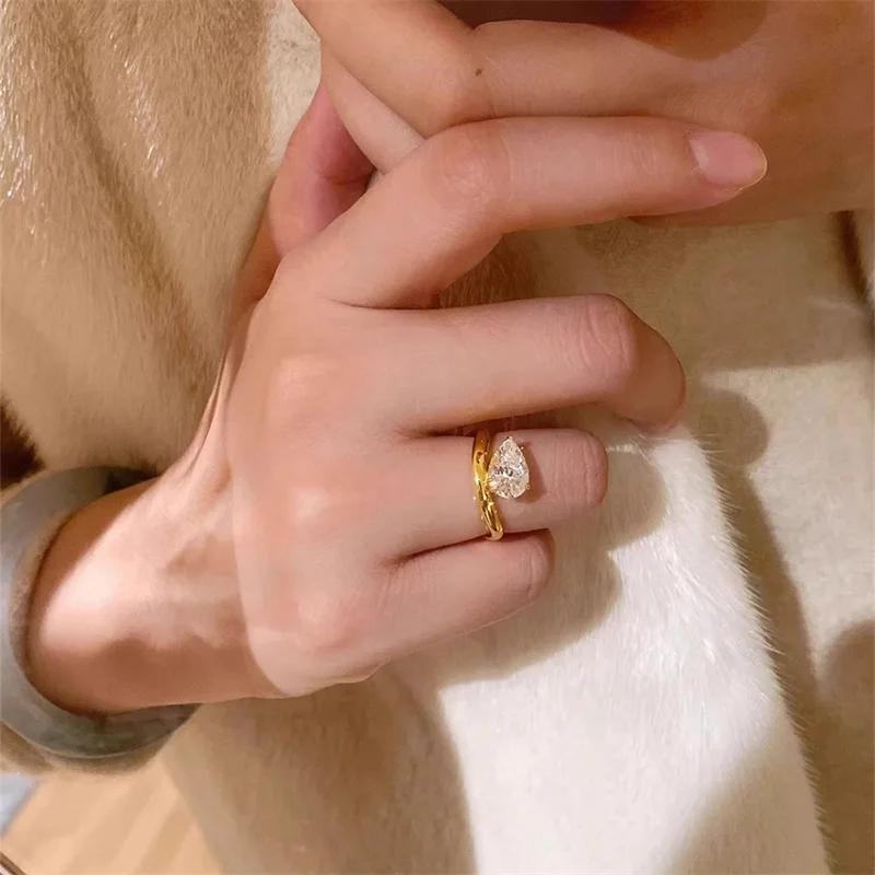 Exquisite Zircon Ring for Women Gold Color Wedding Jewelry Opening Adjustable Index Finger Rings Retro Aesthetic Accessories