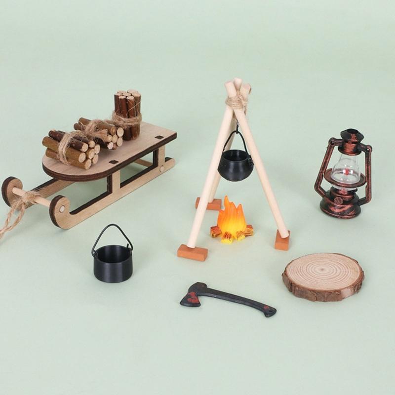 1/12 Scale Mini Firewood Stack Sleigh For DIY Camping Detailed Craft For Miniature Landscapes