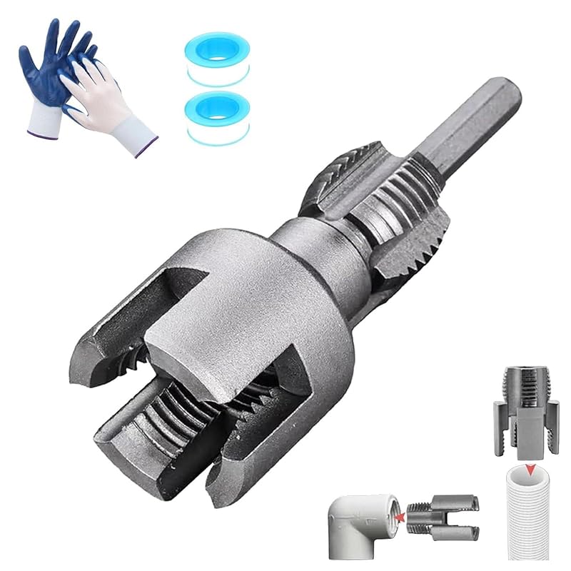 Integrated Internal & External Pipe Threading Tool, Pipe Thread Cutting Tool, PVC Rethreading  for Water Pipes, with Various Die Sizes,1/2", 3/4"