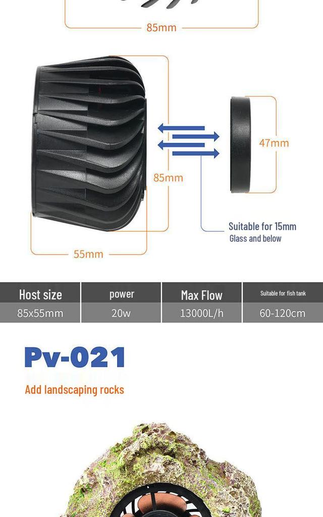 VASTOCEAN Wireless Wavemaker Pump for Saltwater Aquariums with Magnetic Suction Circulation