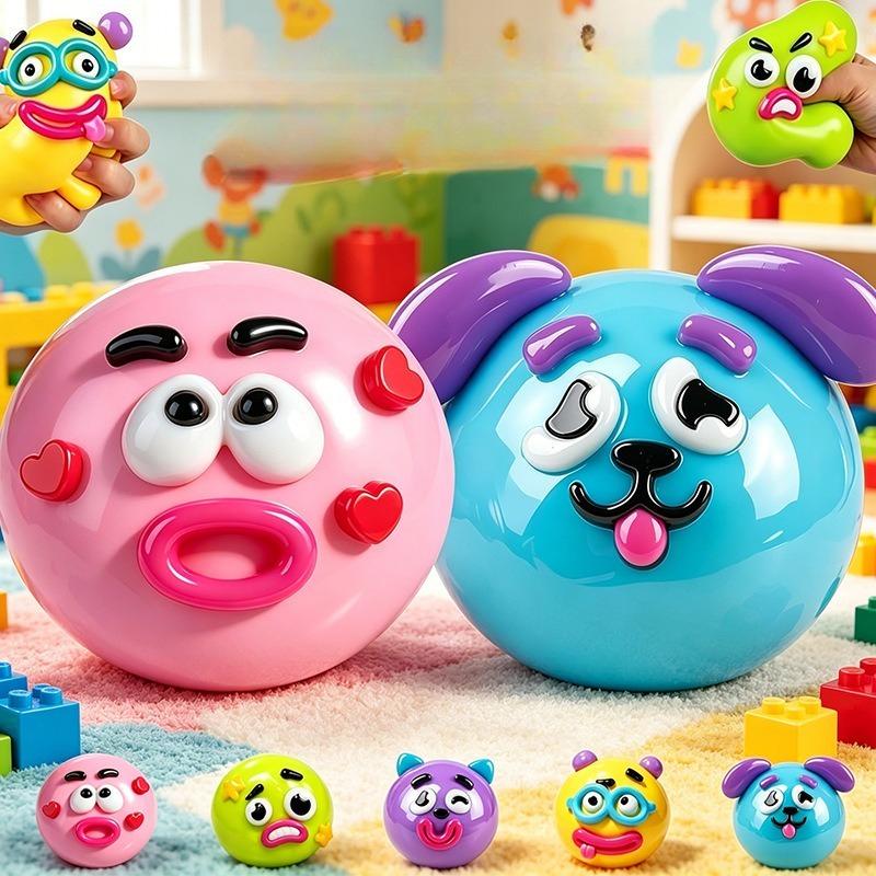 DIY Face Stickers Squeeze Ball Soft Squishy Fidget Toy Stress Relief Kids Decompression Toy