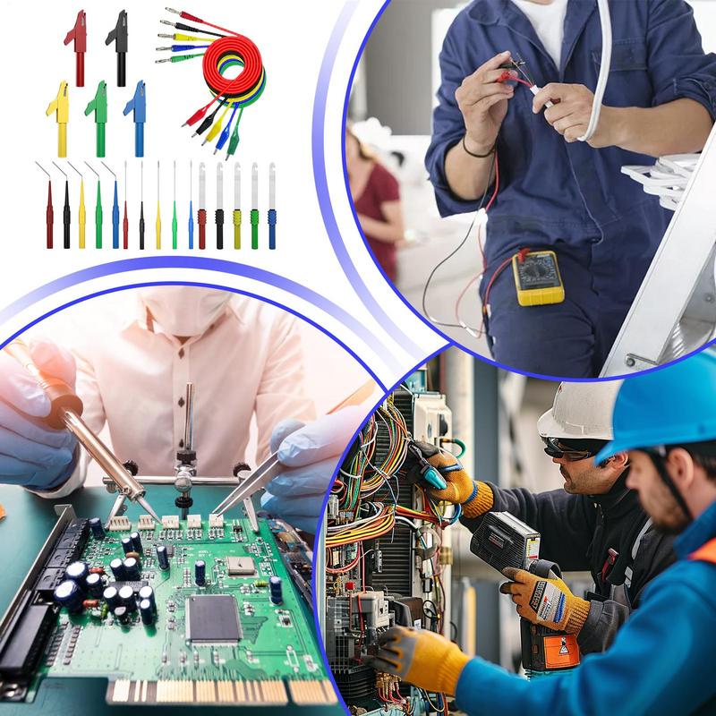 Test Lead Kit Multimeter Leads Alligator Clip Banana Plug 25X Professional Kit Test Clamps Wire Piercing Probes For Digital