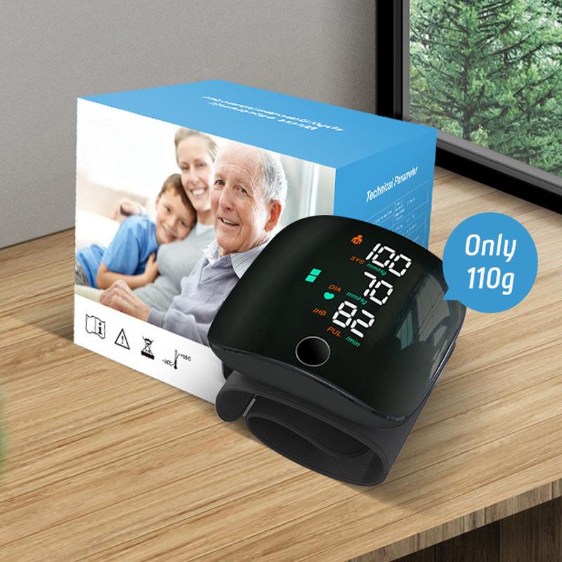 LED Wrist Blood Pressure Monitor - Fully Automatic Electronic Home Medical Device with Rechargeable Battery