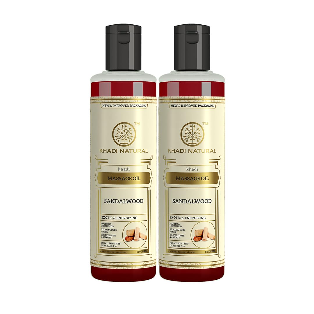 

Khadi Natural Sandalwood Massage Oil Pack of 2 x 210 ml | Stress Relief & Aromatherapy for All Skin Types