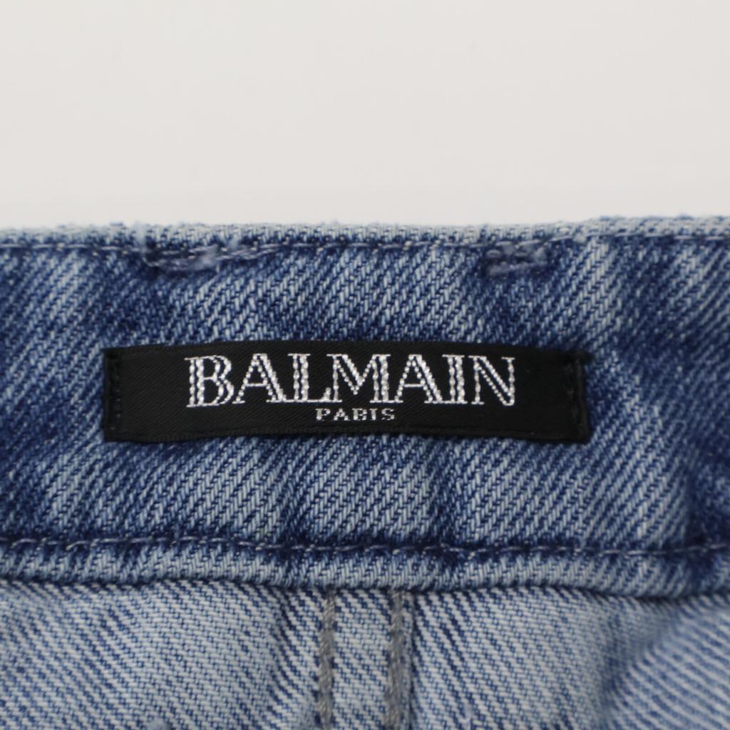 Balmain RF25262D045 Indigo Distressed Denim Bottoms 34 Indigo blueUsed