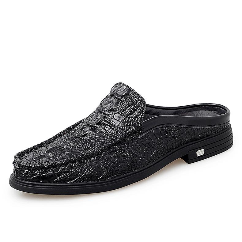 

Men s shoes spring new one-pedal casual shoes trendy crocodile pattern half-drag beanie shoes men s versatile loafers 47 чёрный