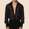Herren Europäische Größe Schwarzes Durchsichtiges Chiffon Slim Fit Hemd - Atmungsaktives Lässiges Nachtclub-Top