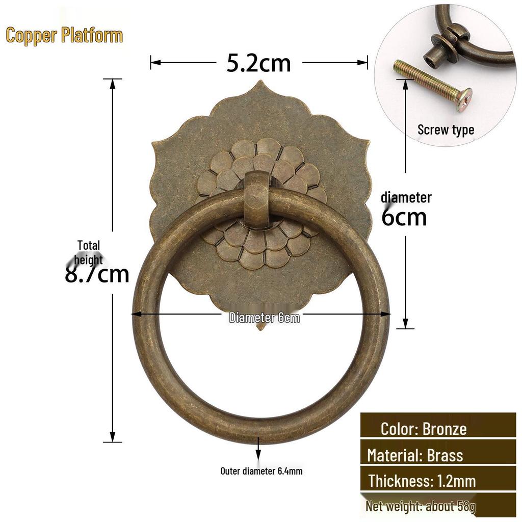 Antique Style Pure Copper Hexagonal Handle for Cabinets & Drawers - Retro Chinese Hardware Accessory