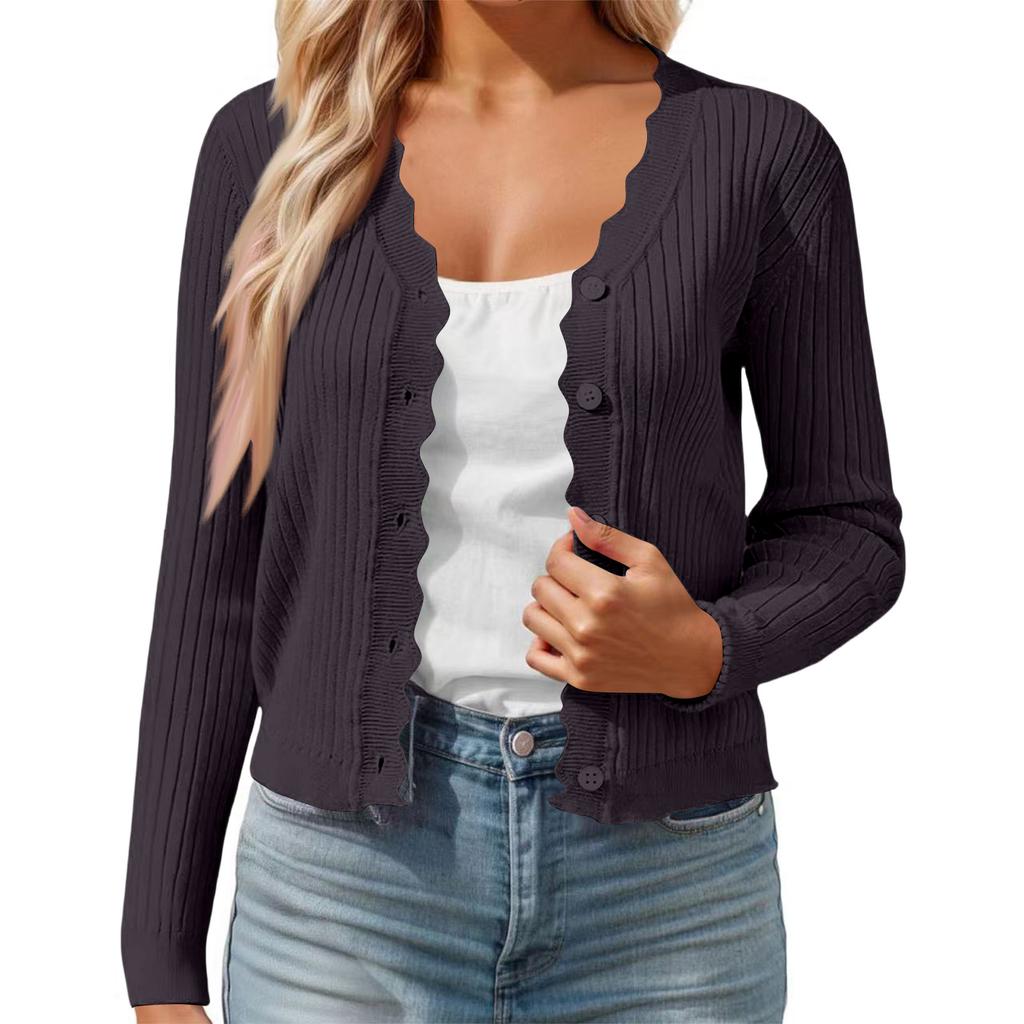 Cardigan casual da donna colorato con bordo a fungo, scollo a V, giacca corta in maglia sottile