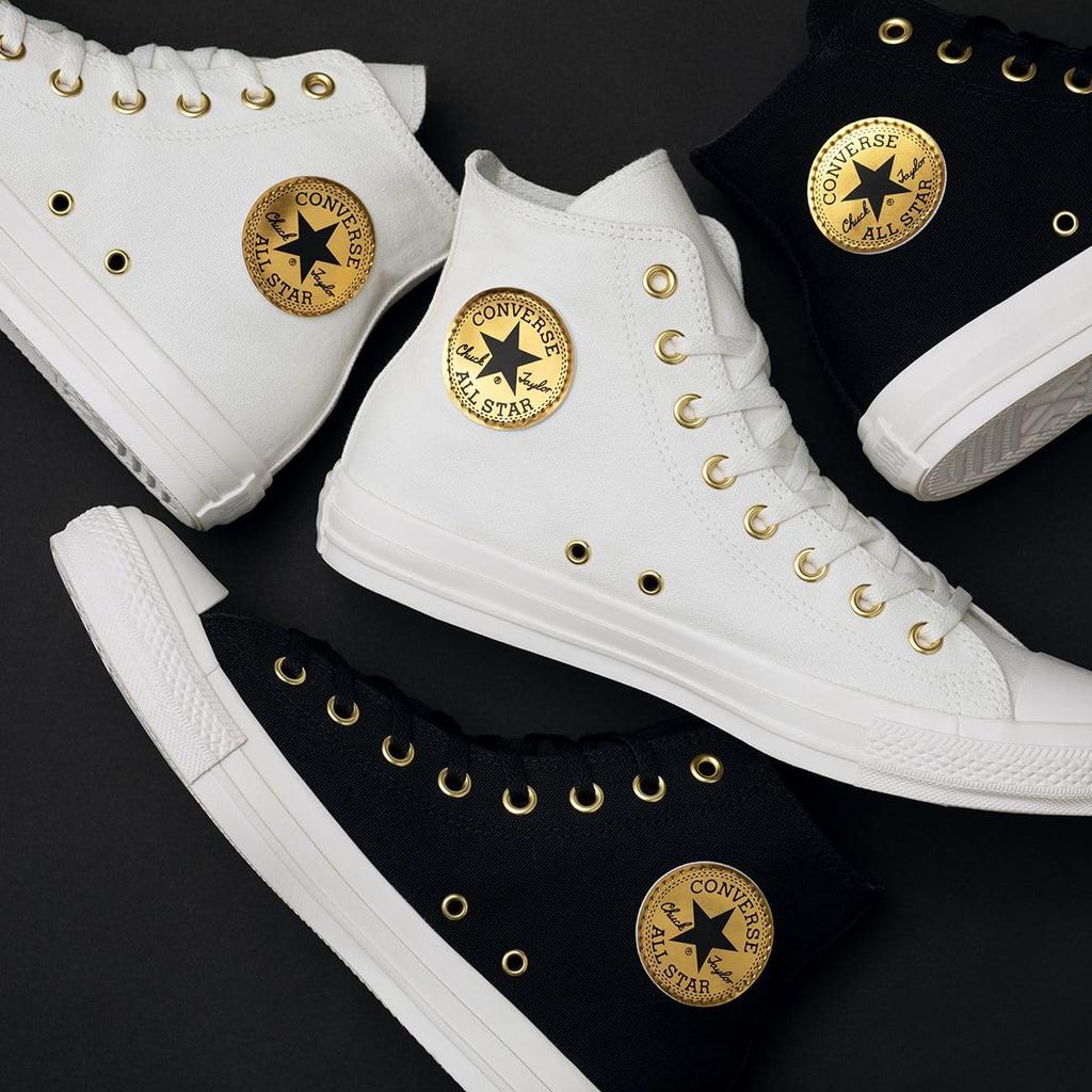 Converse All Star Gold Patch Hi Size Cm Sneakers, White/Gold, 23.5