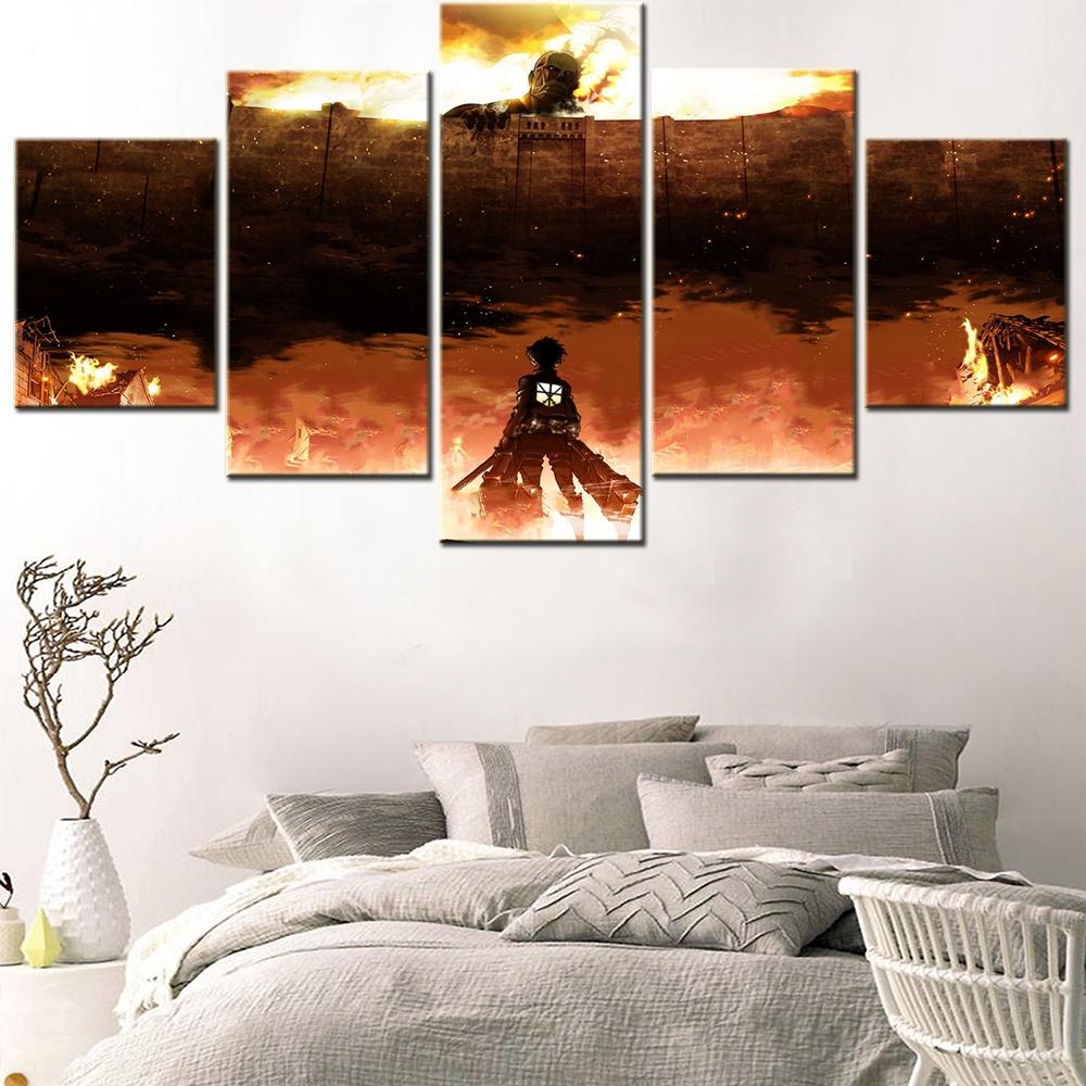 

5 Pieces Canvas Wall Arts Anime Poster Painting Picture Print Attack On Titan Wallpaper Home Decor Bedroom Modern Mural For Gift 20x35 20x45 20x55cm