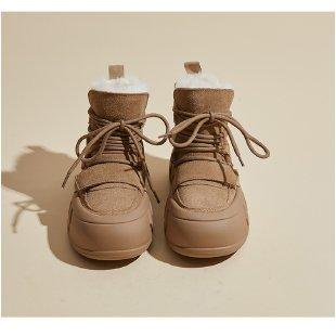 Leather snow boots women's new winter velvet thickened warm cotton shoes thick-soled white shoes white short boots