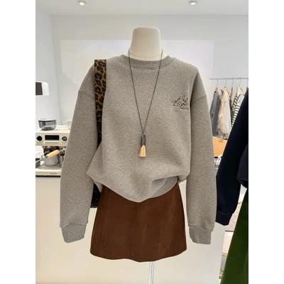Herbst Winter Koreanischer Cartoon Kätzchen Gestickt AB Seite Warm Plus Samt Verdickt Rundhals Pullover Sweatshirt für Damen