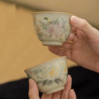 Master Cup Single Cup Ru Kiln Secret Yellow Hand-Painted Tea Cup Chinese Household Ceramics Personal Special Tea Drinking Cup Tea Cup