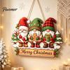 Decorative Christmas Gnome Craft Wooden Hanging Pendant, Cartoon Ornament, Merry Rustic Holiday Wall Decor Door Sign for Home Shop Party Decoration