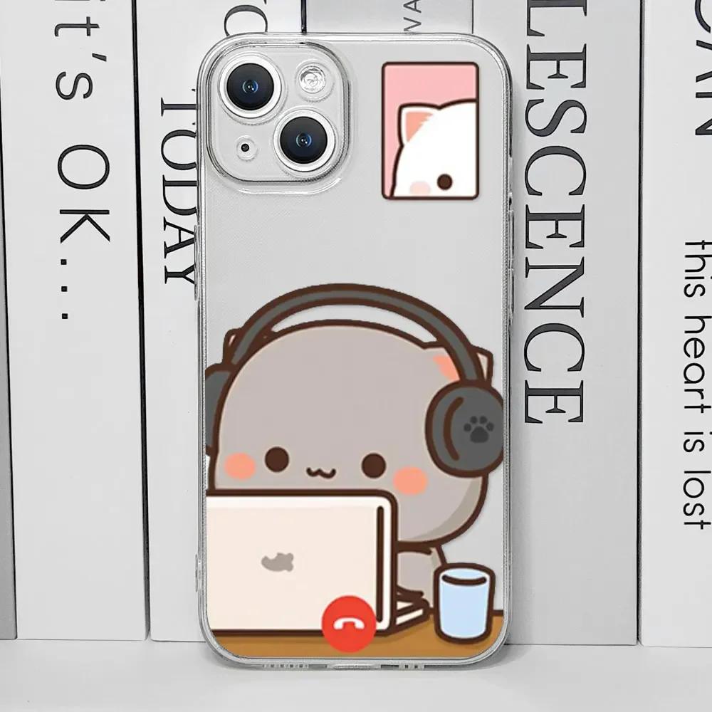 Funny Cartoon Heart Cat Paired Couple Phone Case for IPhone 11 12 13 16 15 Pro Max Mini X XS 7 8 14 Plus SE2 Clear Lovers Covers