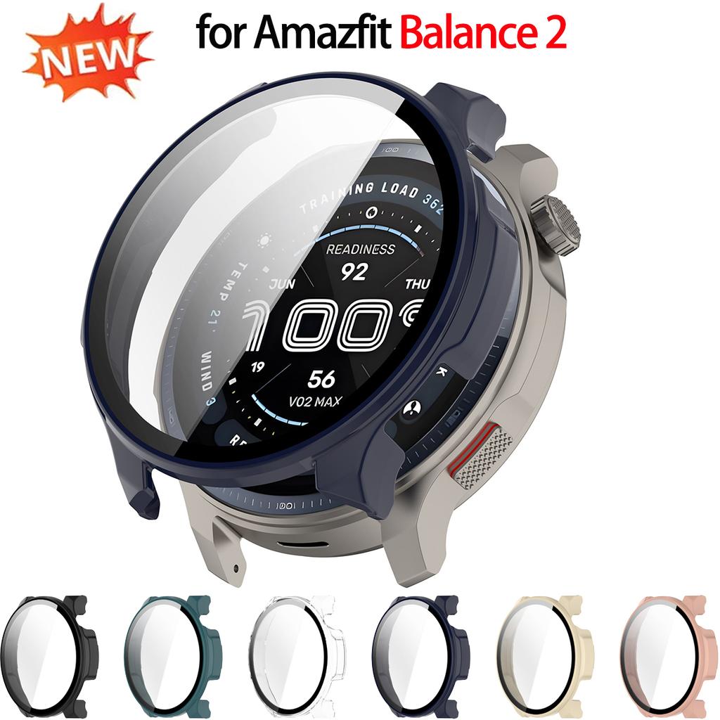 Custodia in PC+Vetro Temperato per Huami Amazfit Balance 2 Anti-Caduta/Graffio Cover Rigida Bumper per Amazfit Balance 2 Smartwatch Bumper