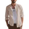 Mens Retro Casual Loose Long Sleeve Stand Collar Solid Shirt