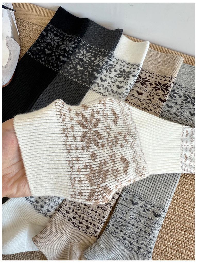 Women's Wool Mid-Calf Socks: Thickened Autumn/Winter Brown Slouch & Gray Stirrup Warmers