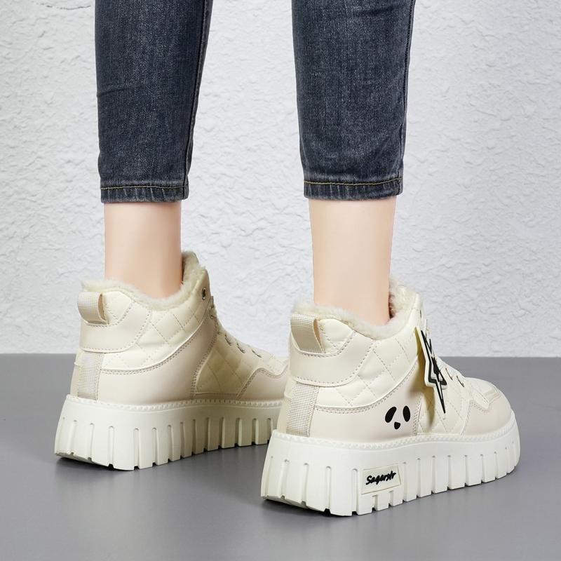 34-42 Winter Women's Large Fashion Thick Bottom High Top with Velvet Warmth High Top Cotton Shoes Snow Boots