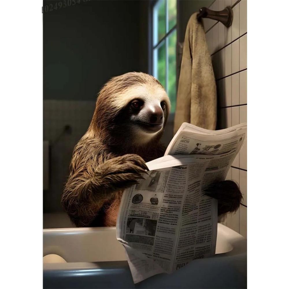 Hund sitzt auf der Toilette und liest Zeitung 5D DIY Diamantmalerei Kreuzstich Vollbohrer Runde Stickerei Heimdekoration Geschenke