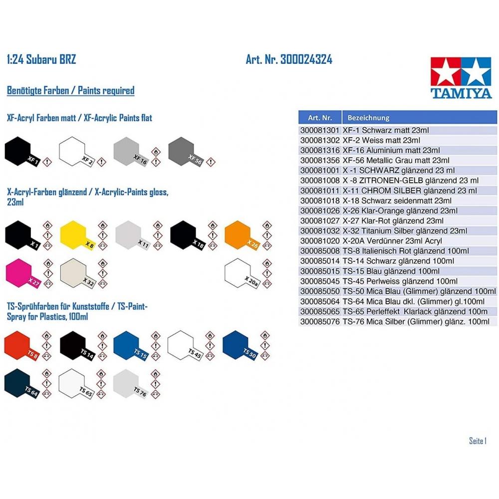 Tamiya 124 Sports Car Series Нет. 324 Subaru BRZ Пластиковая модель 24324 — фото 8