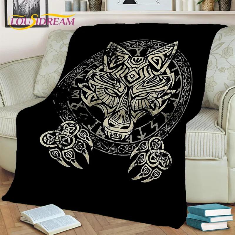 Wikinger-Decke mit nordischer Mythologie, Fenrir-Krähe, Flanell-Überwurf, Decke für Zuhause, Schlafzimmer, Bett, Sofa, Picknick, Büro, Wandern, Freizeit, Nickerchen, Geschenk