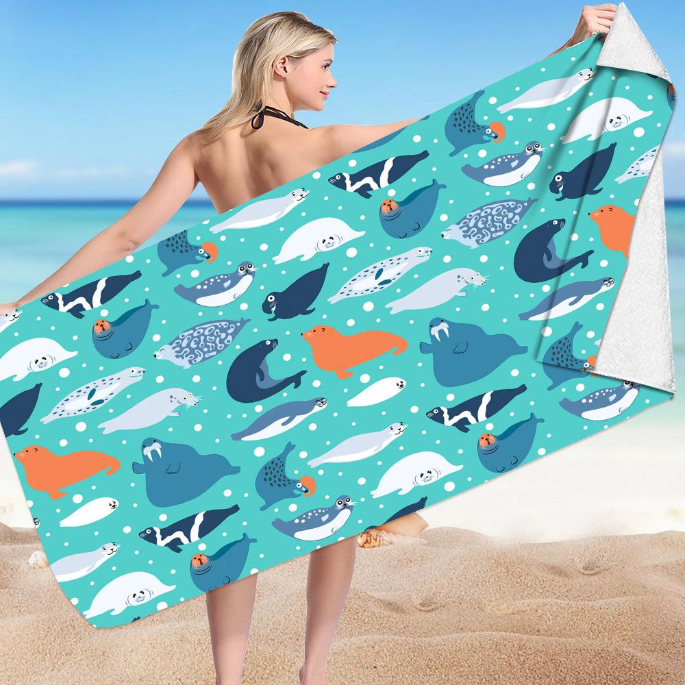 Cartoon Shark Series digital-printed polyester Superfine fiber double-sided fleece Beach vacation bath towel, beach towel