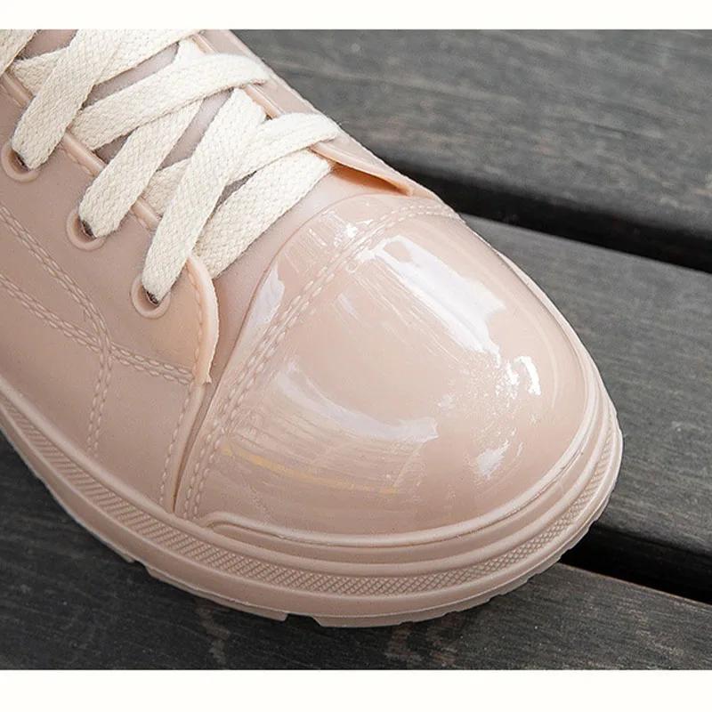 Fashion High Top Women's Rain Boots Lady Shoes Platform Waterproof Women's Wellies Non-slip Rainshoes Outdoor Casual Lace Up Rainboot