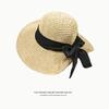 Sommer Strand Strohhüte für Damen 11cm Breiter Rand Faltbarer Sonnenhut Schwarzes Schleifenband Damen Eimerhüte Outdoor Tragbare Schirmmütze