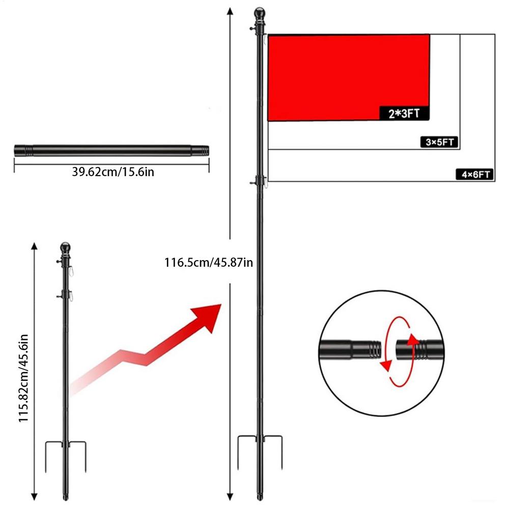 

Total length 116.5cm Telescopic Flag Pole 360 Rotating Rings Stainless Steel Guide Banner Flag Pole Wall Mount Flag Pole Holder чёрный