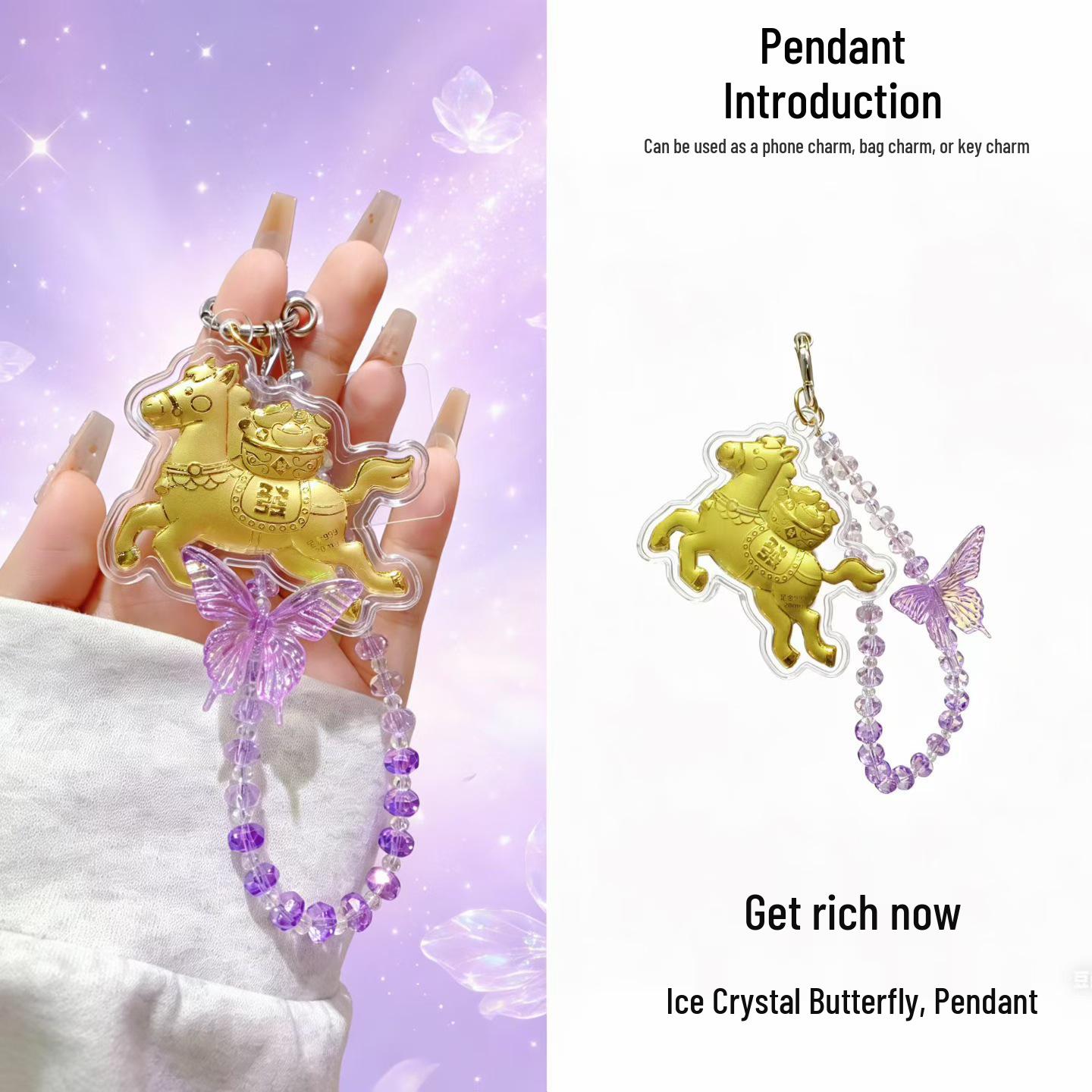 999 Gold Lucky Horse Pendant for Wealth & Prosperity - Horse Keychain Charm for Business & Drivers