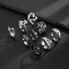 Packung mit 9 Dornringen für Männer und Frauen, Gothic-Stile, Silber-Set mit Schmetterlings- und Blumenmuster-Ornament