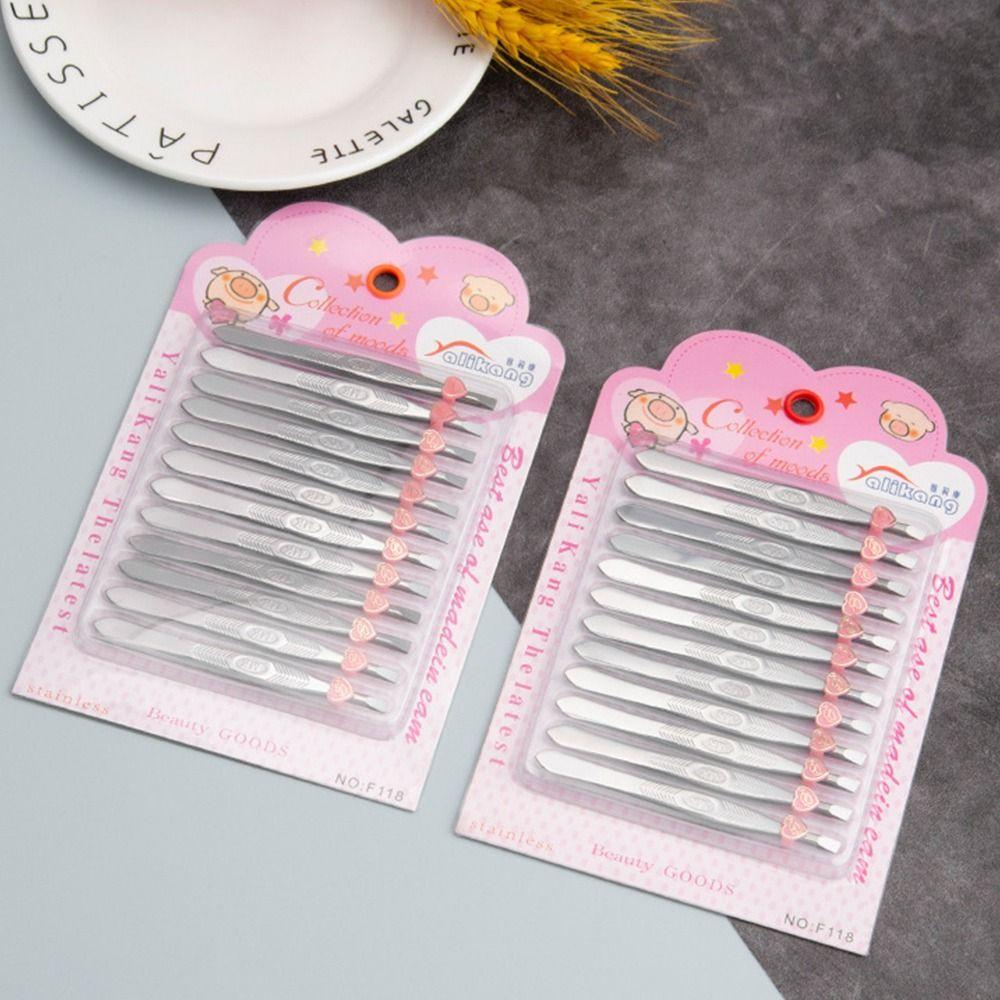 12PCS Straight Mouth/Diagonal Eyebrow Grooming Tweezers Eyelash Tweezers  Makeup Application