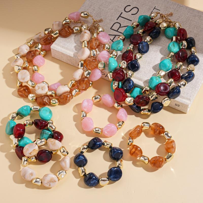 1PC European and American acrylic smudge irregular geometric beaded bracelet retro ethnic style niche high sense