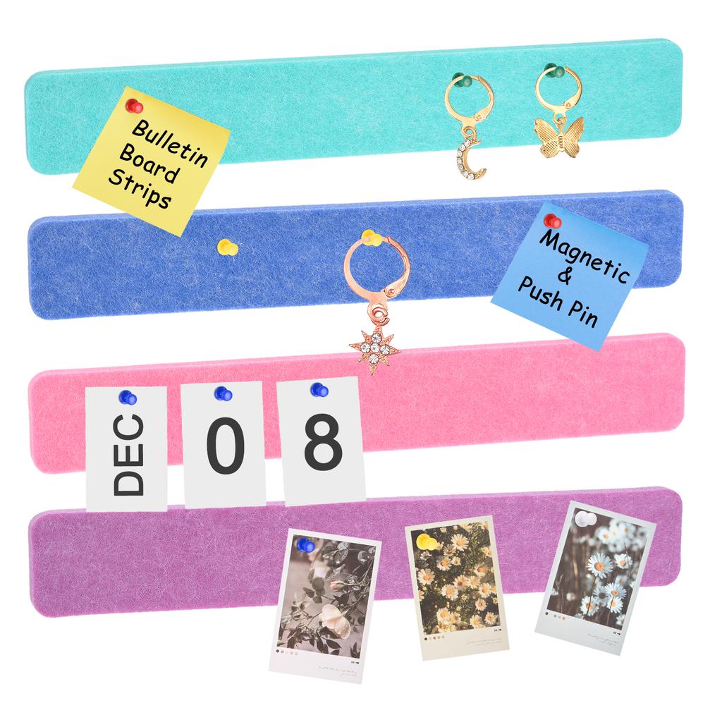 8Pcs/Set Rectangle Felt Cork Board Bar Strips Self-Adhesive Bulletin Board Strip Memo Schedule Photo Display for Wall Decoration