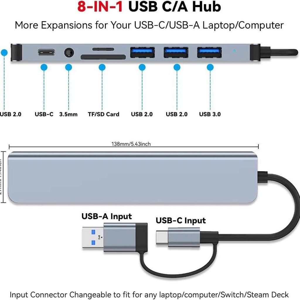 USB 8-Port High-Speed Expander Hub: Multifunctional Computer Dock