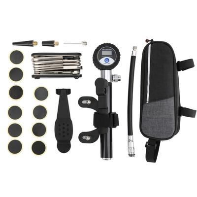 Bike Outdoor Portable Tire Repair Tool Kit Digital Pump Nozzle Patch Repair Wrenches Set
