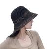 Women's Summer Straw Woven Fisherman Hat with Contrast Stripes Hollow Wide Brim Sun Protection Hat for Outdoor Travel Vacation Face-Covering Sun Hat